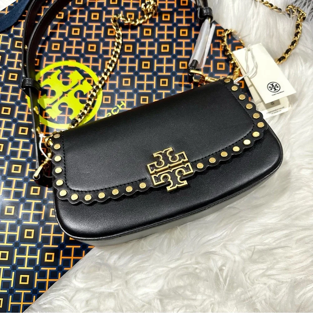 NWT Tory Burch Britten Gold Studded Black Convertible Crossbody Shoulder Bag - Picture 1 of 9
